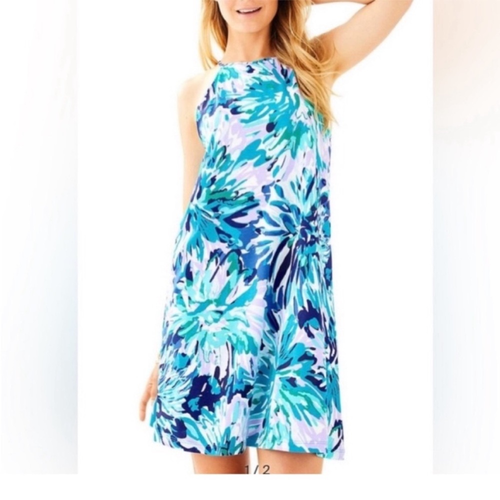 Lilly Pulitzer Sleeveless Margot Swing Dress Teal “Off Tropic” Print Small